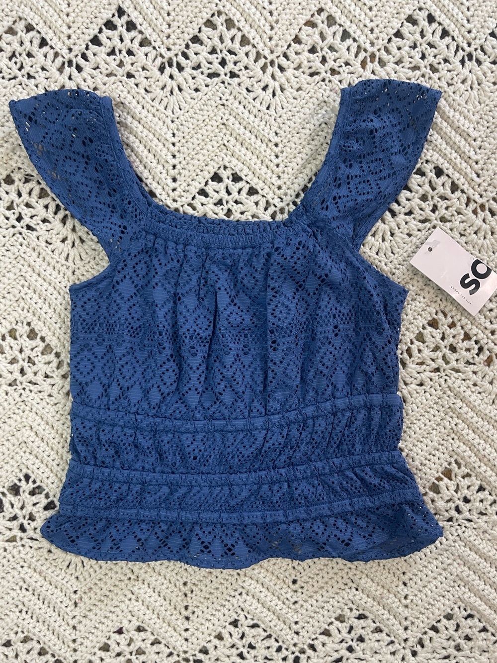 NWT SO Navy Blue Crochet Knit Top sz medium